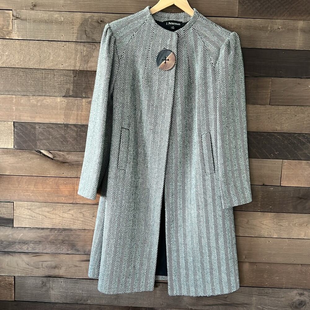 J. Peterman Women's Black White Chevron Button Overcoat